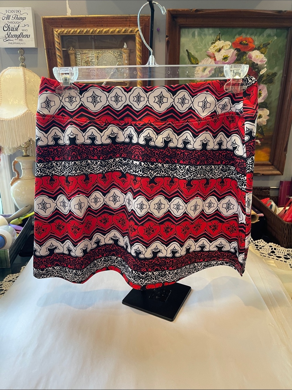 Red, Black & White Bandana Print Skirt